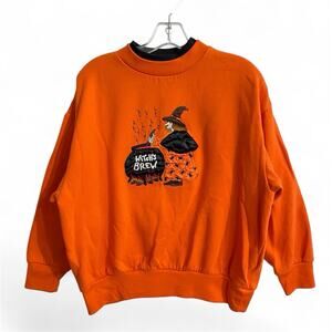 Vintage Halloween Sweatshirt Women XL Embroidered Witch's Brew Basic Editions